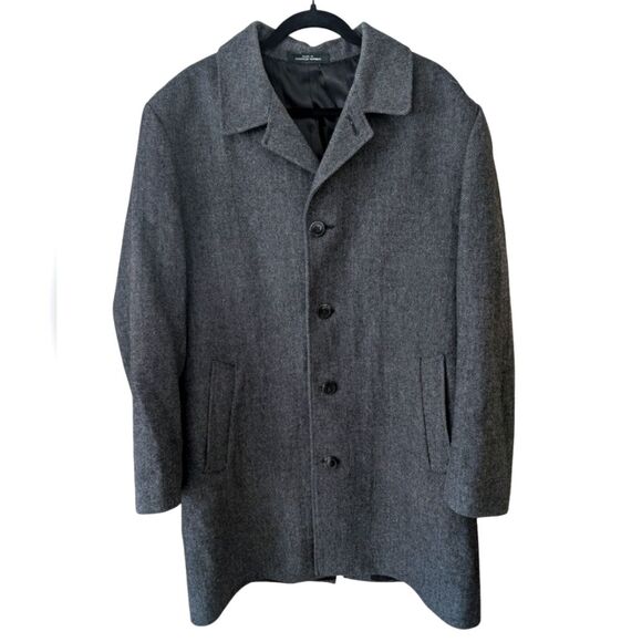 London Fog Signature Mens Herringbone Tweed Wool Long Coat Size 42R - Picture 1 of 11